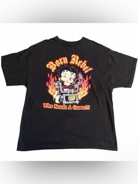 Vintage Y2K Betty Boop “Born Rebel – Who Needs a Cause?!” Tee Black Delta Pro XL